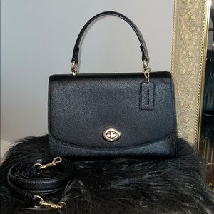 Coach Full Size Tilly Black Pebble Leather Handbag